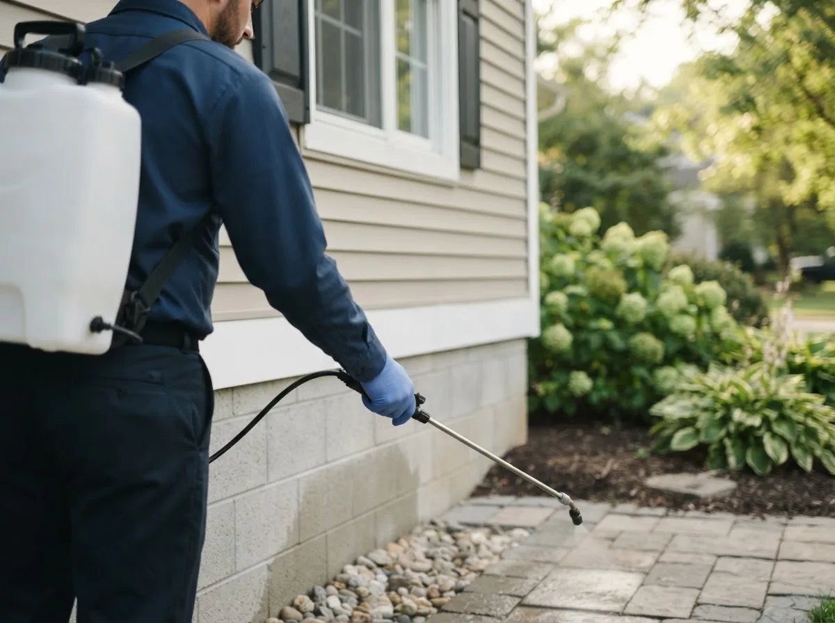 Pest control technician inspecting a home in Ellenburg Depot, NY